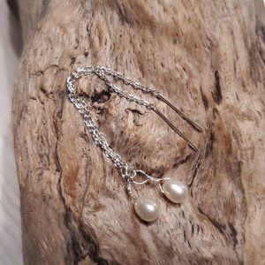 Sterling Silver Pearl Threader Earrings